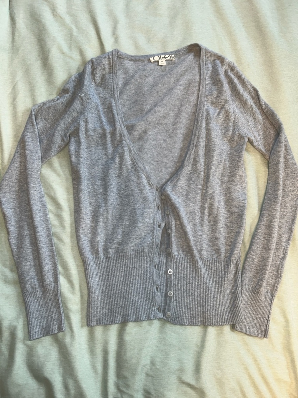 Women's Gray Button-Front V-Neck Cardigan
